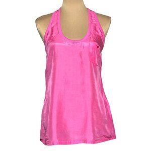 VTG Y2K Express Tank Top Sz.S Hot Pink 100% Silk Race-Back Beach Summer